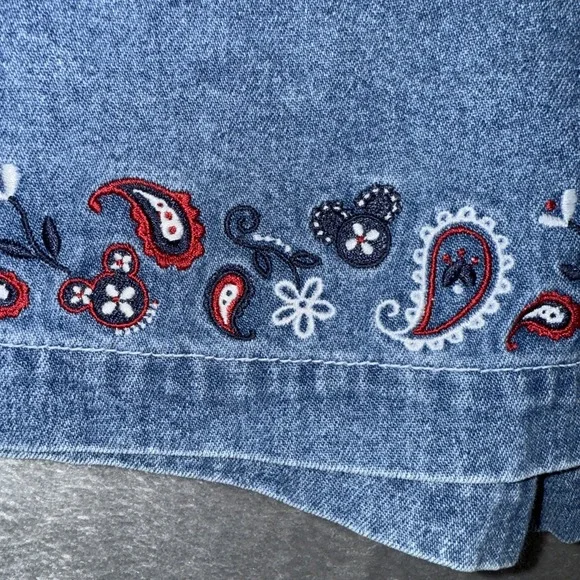 VTG Disney Store Mickey Mouse Embroidered Paisley Wrap Skirt Denim Size S - Picture 4 of 11